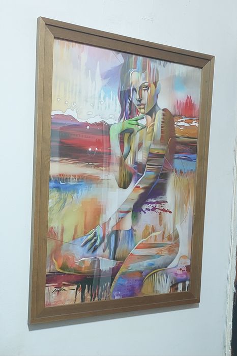 Quadro tela tecido moldura pintura mulher abstrata 57x77 cm