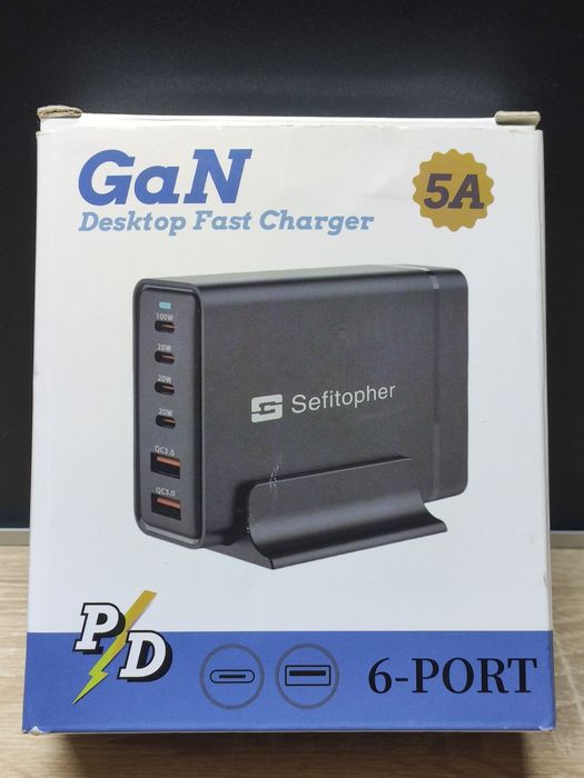 Потужний настільний зарядний пристрій Sefitopher GaN 200W (6 портів, PD, QC 3.0)