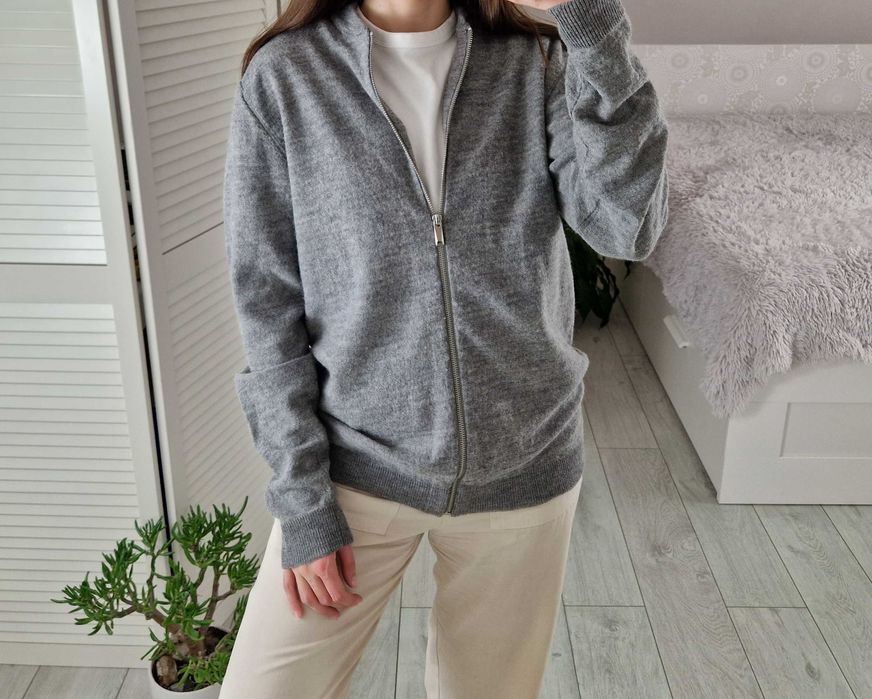 Jack&jones szary wełniany sweter kardigan z suwakiem 100% wełna M