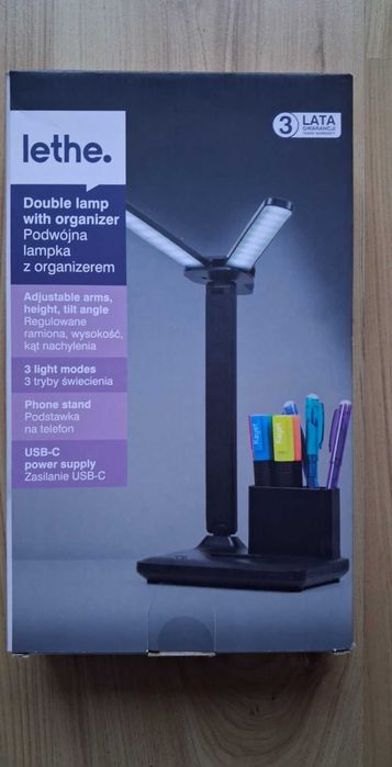 Lamkpa Biurkowa Lethe Podwójna lampka z pojemnikiem na przybory Czarna