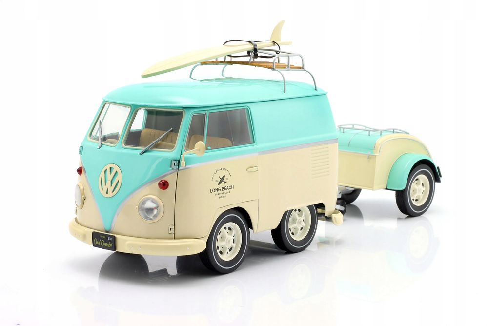 Volkswagen Vw T1 Cool Combi With Trailer 2024 Mint Green White Solido 1:18
