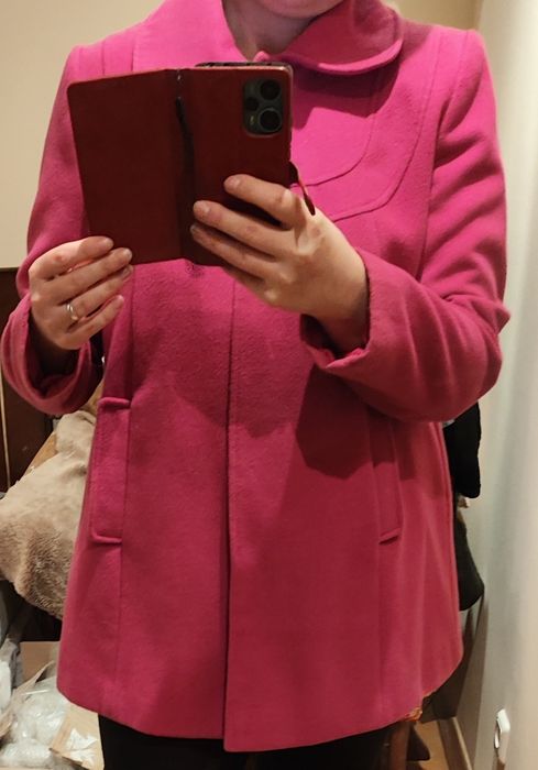 Пальто, рожеве, красивий фасон, L ( 14) розмір