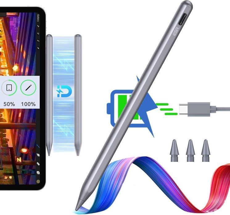 ESR magnetyczny rysik Pencil iPad Pro Air Palm Rejection USB-C szary