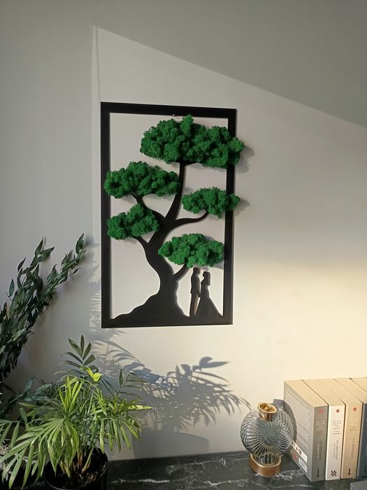 Drzewo bonsai obraz żywy mech chrobotek dekoracja na ścianę