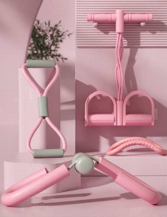 Zestaw akcesoriów fitness do ćwiczeń w domu – Różowy