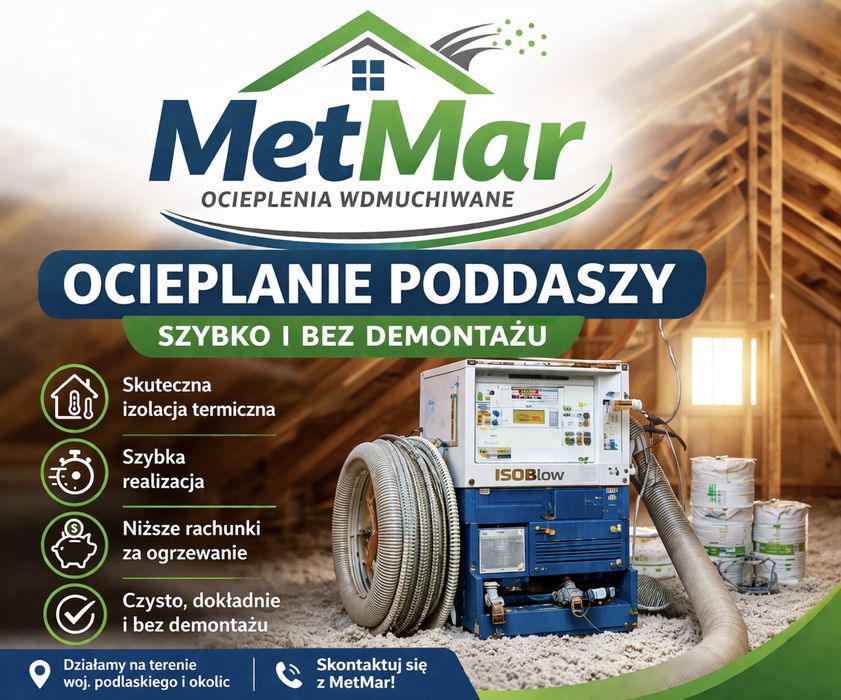 Ocieplenie poddasza w 1 dzień wełna / celuloza izolacja wdmuchiwana