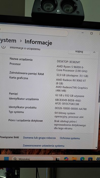 Gaming PC Ryzen 5 9600X | Radeon RX 9060 XT | 8GB 32GB DDR5 | 1TB SSD | Windows 11 | RATY Szczecin Ufogames