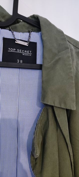 Płaszcz trencz zielony khaki lekki damski 38 M