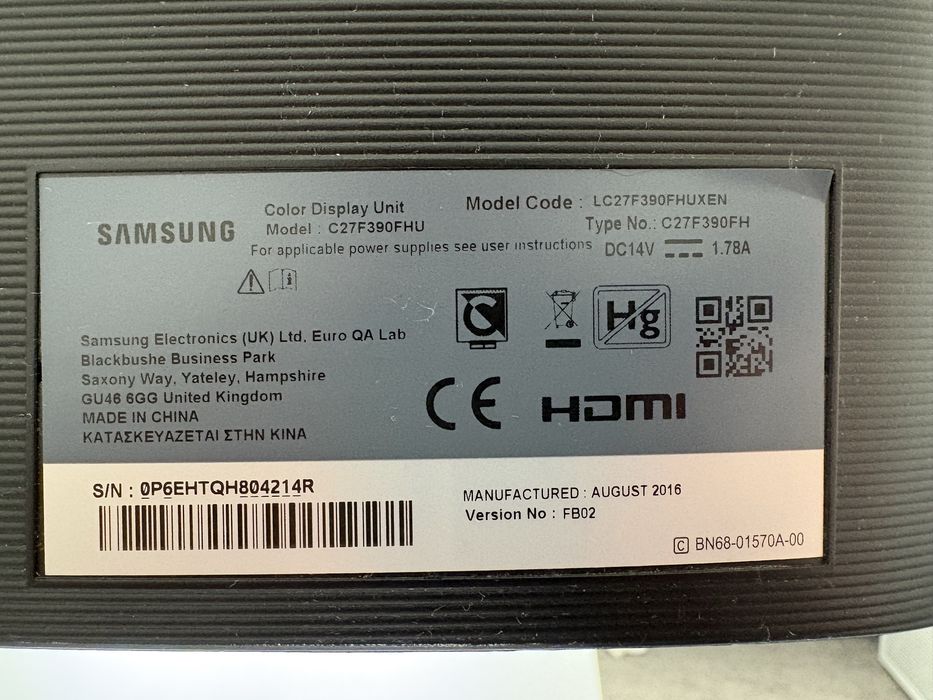 Monitor SAMSUNG  27" 1920x1080px 60Hz Curved