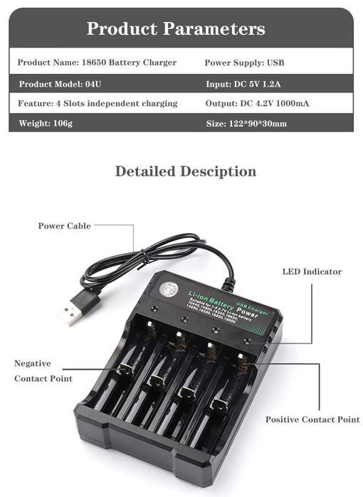 Зарядка 18650 Зарядное устройство usb для аккумуляторов батарей Li-ion ...