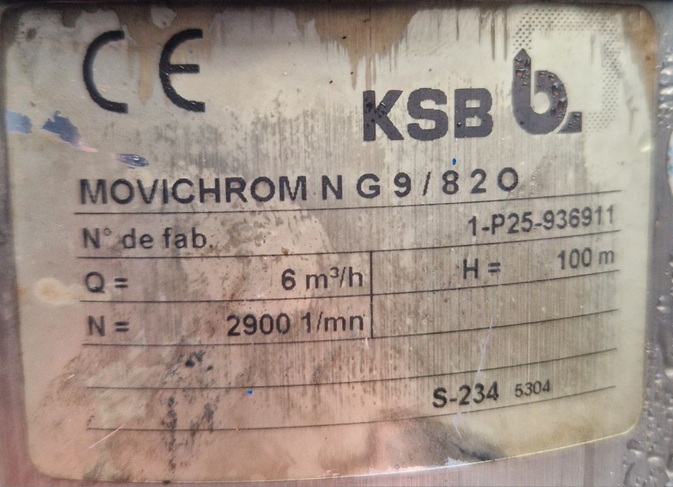 Pompa do wody KSB 6m³ pionowa 100 metrów