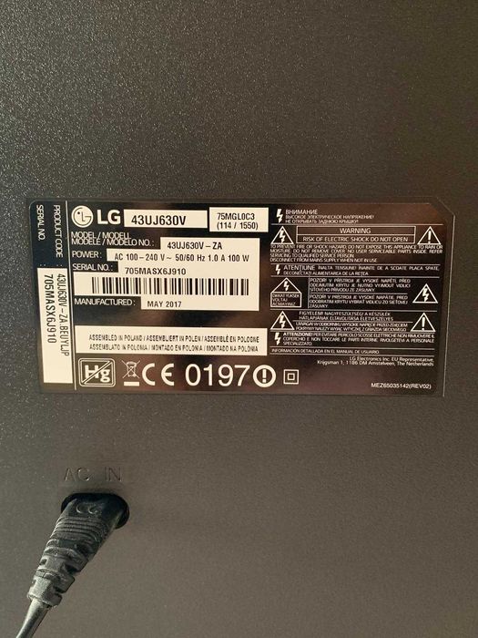 Televisão LG  43" 43UJ630V AVARIADA