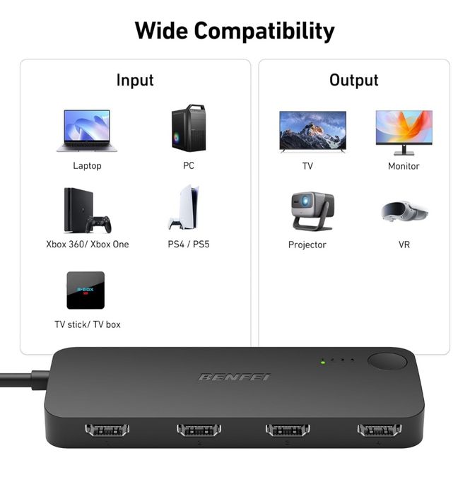 Przełącznik HDMI BENFEI 4 wejścia 4K