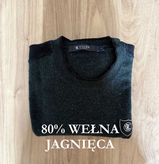 Sweter męski z wełny jagnięcej S zielony
