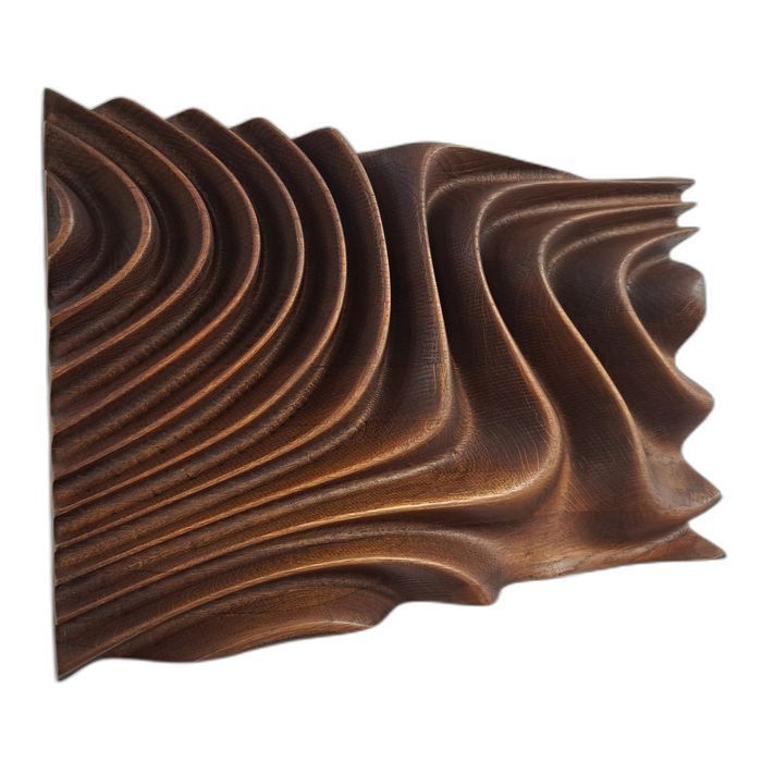 Panel ścienny 3D Fale z dębu 55x34 cm, płaskorzeźba olejowana