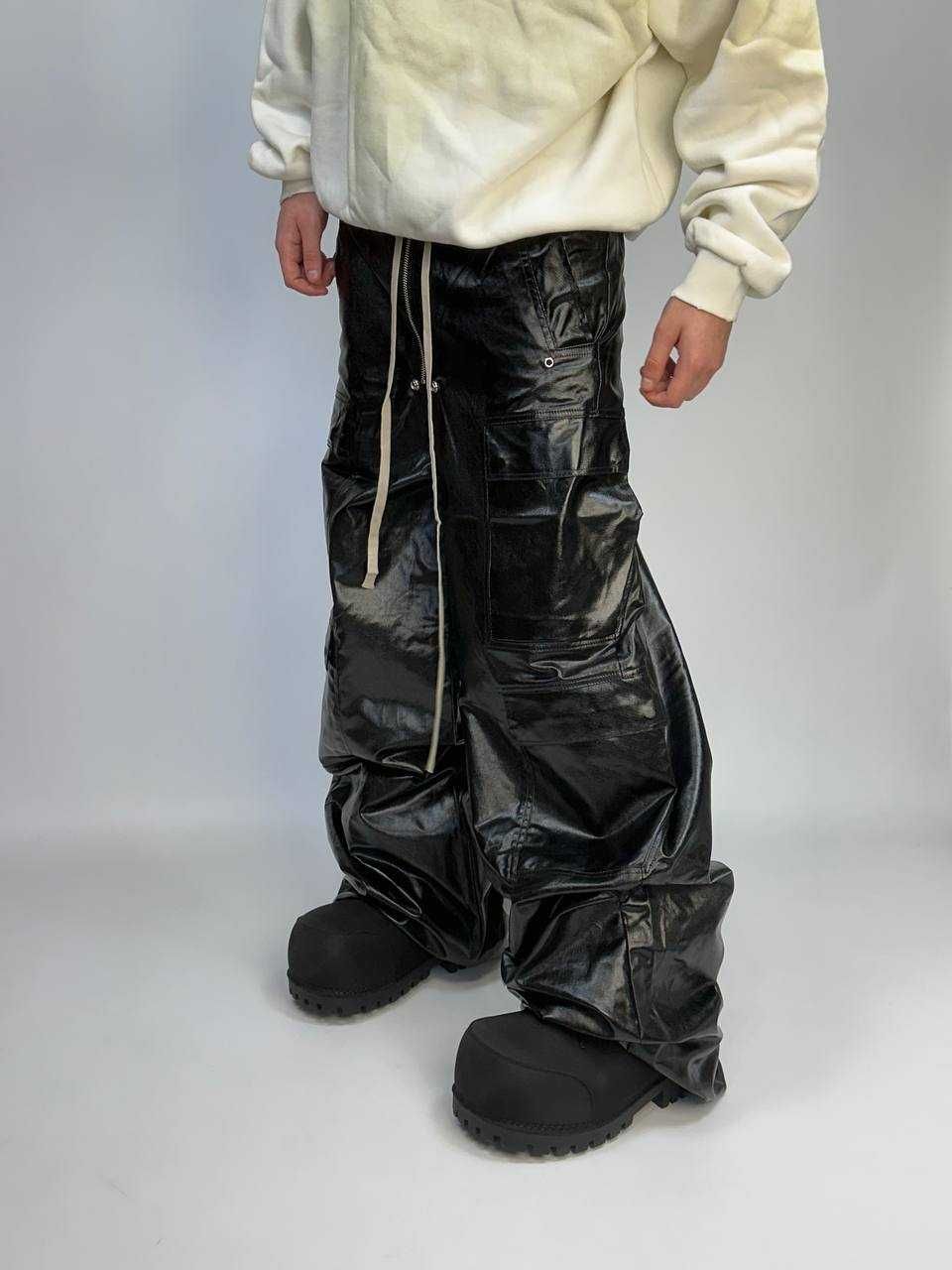 Rick Owens Bella cargo leather штаны джинсы кожаные opium