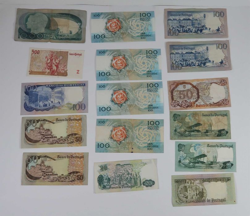 Conjunto de 16 notas antigas de Portugal