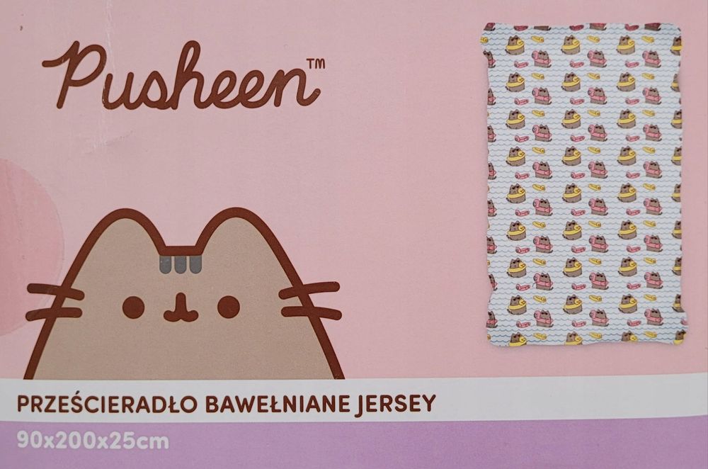 Pusheen Prześcieradło Bawełniane Jersey Kot 90X200 Cm Białe