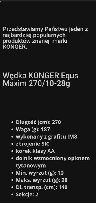 Wędka spining Konger 2.70 Equs Maxim