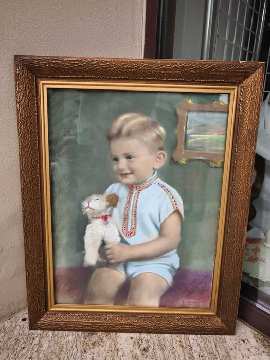 Portret chłopca z pieskiem -pastela-Piotr Gogolewski