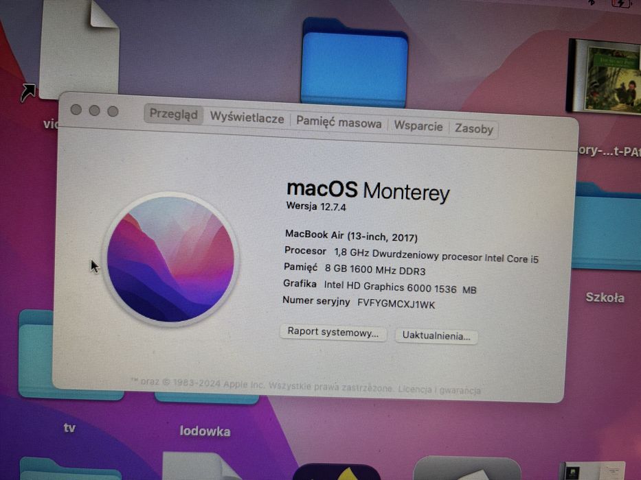 MacBook Air 2017 13 cali 8 GB i5 128 GB uzywany