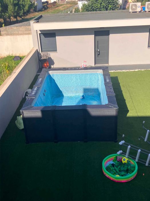 Piscina desmontável retangular 10.091 l c/estação de tratamento Graphite Gray Panel INTEX