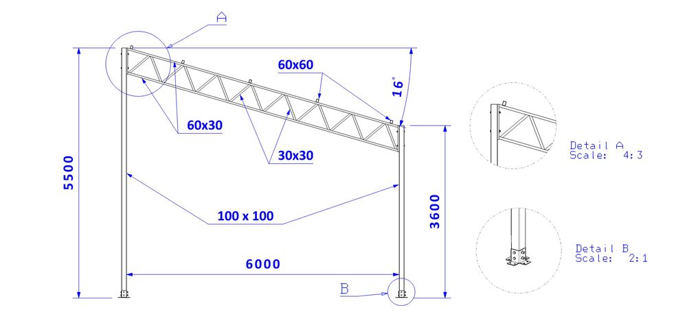Konstrukcja jednospadowa 6x7  ( nowa ocynkowana) segmentowa.