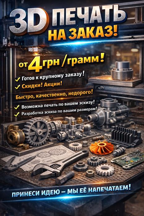 Корпуса, крепления, шестерни — 3D-печать на заказ от 4 грн/г