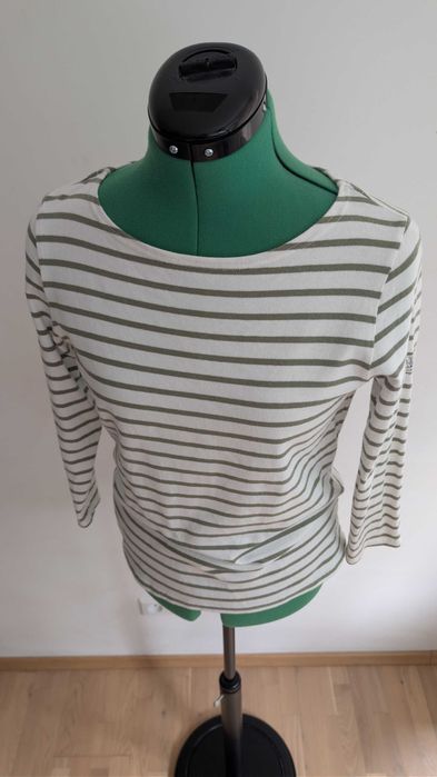 Bawełniana bluzka w paski Joules 38 M – khaki longsleeve, breton, preppy