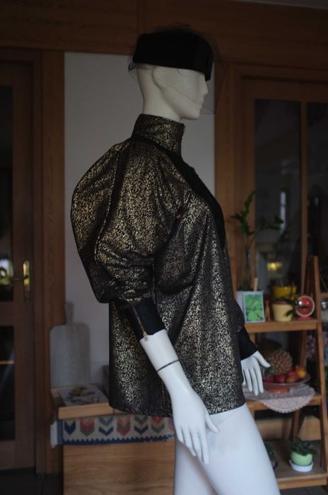 złota metaliczna bluzka motyl bufki vintage 80s Peter and Jo Paris