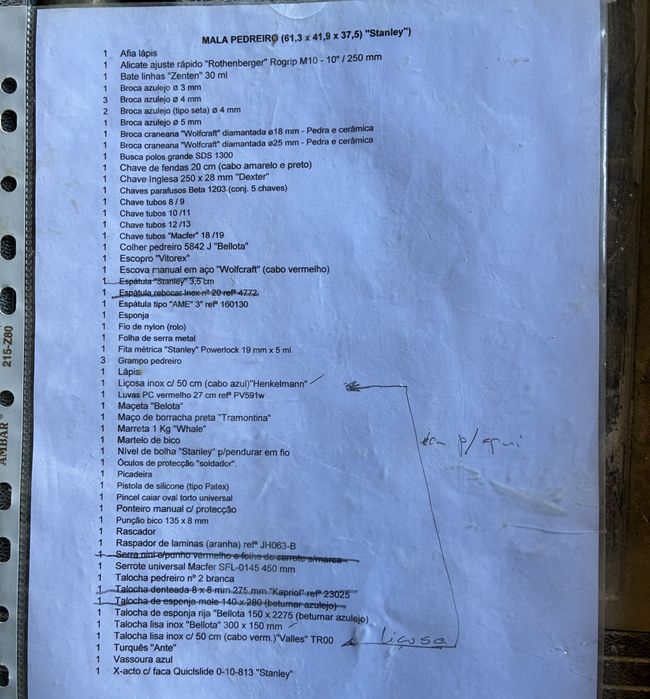 Mala com ferramentas de pedreiro