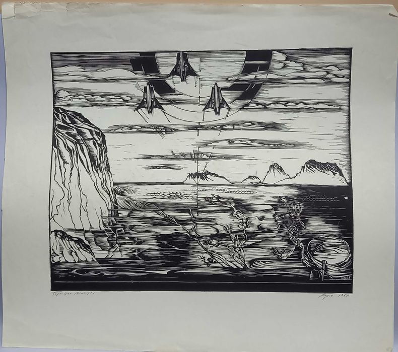 Ryszard Stryjec, linoryt "Topielica", 1968