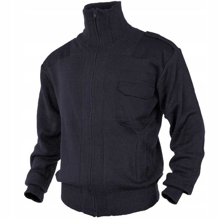 MIL-TEC Sweter Wojskowy Taktyczny Z Kieszeniami Navy Blue 48 Rozpinany