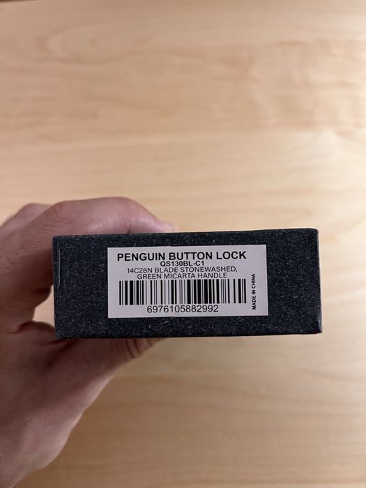 Nóż składany QSP Knife Penguin QS130BL-C1 Button Lock Stonewashed 14C28N Green Micarta
