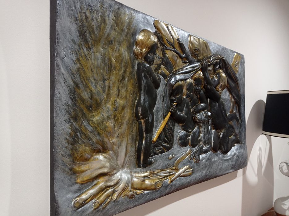 Quadro grande em gesso alto relevo pintado