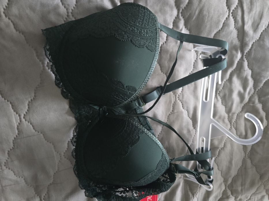 Ciemnozielony biustonosz push up, 75 C