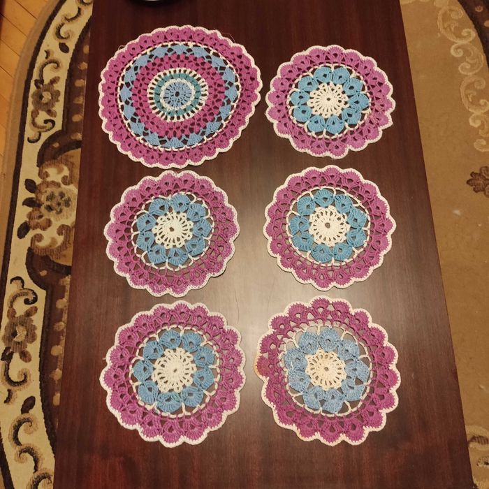 Набор вязанных салфеток крючком для сервировки стола, 6шт, цветные