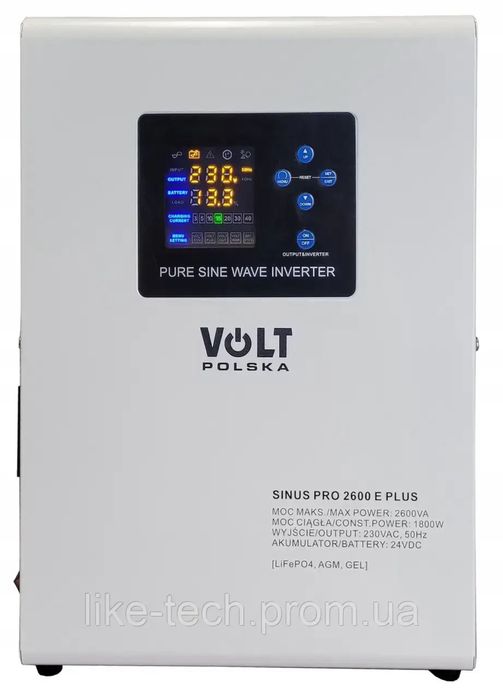 Гібридний ДБЖ/інвертор Volt Polska SINUS PRO 2600 E PLUS (ОРІГІНАЛ) 24V, чиста синусоїда