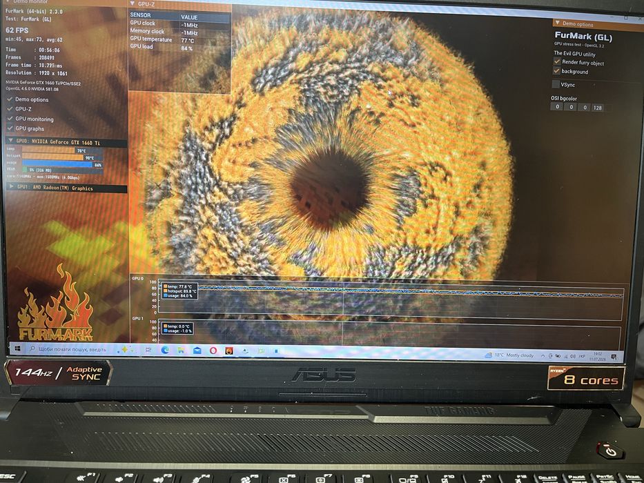 Asus TUF Ryzen7/16/NvMe 512/17.3 144Hz/GTХ 1660Ti