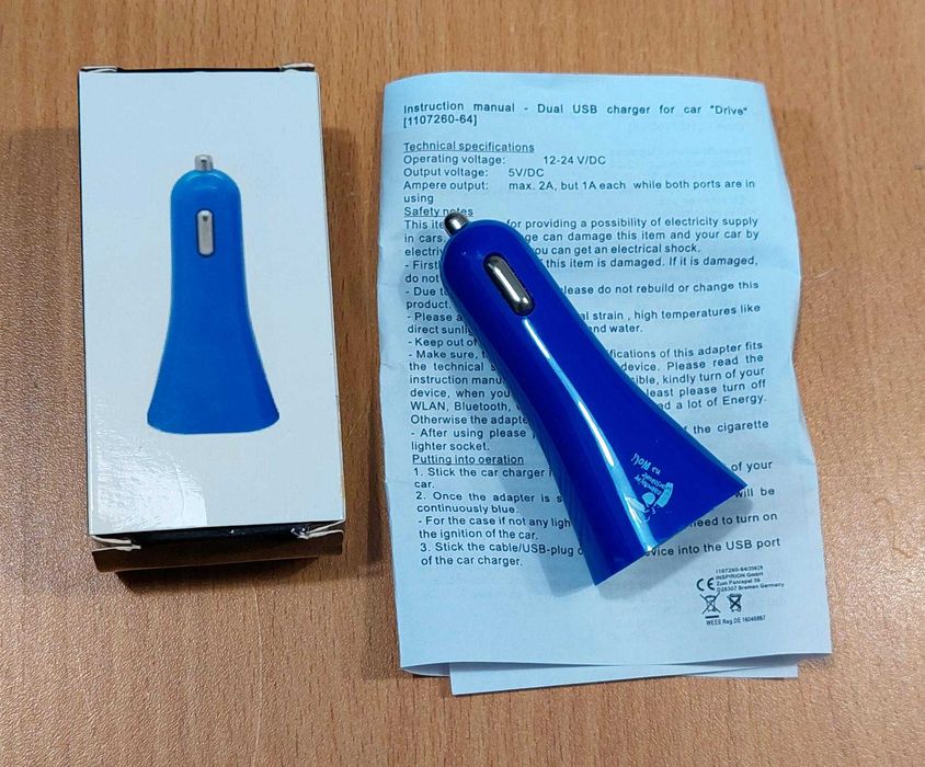 Nowa ładowarka samochodowa Inspiron 2 x USB 5V 2A granatowa