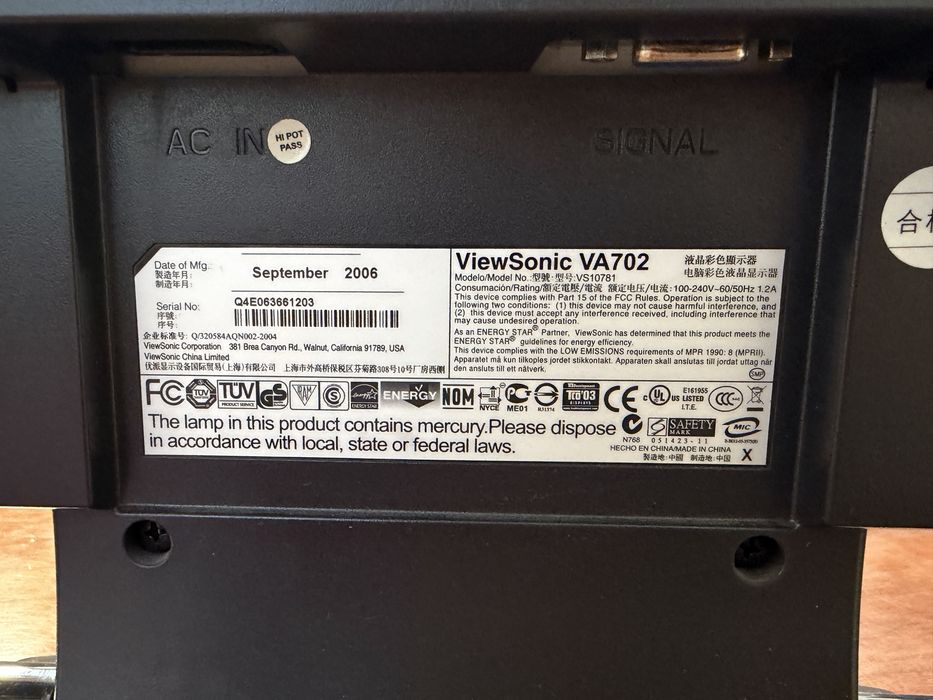 Монітор ViewSonic VA702 17” LCD VGA, робочий стан