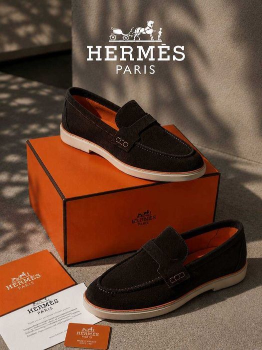 Чоловічі лофери Hermes, натуральна шкіра та замша, коричневі, Туреччина, розміри 40-45