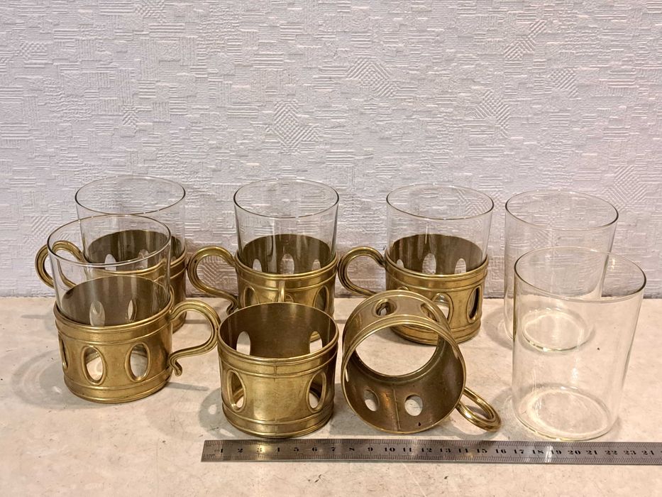 На подарок - Бронзовый набор для чаепития - латунь, стекло.