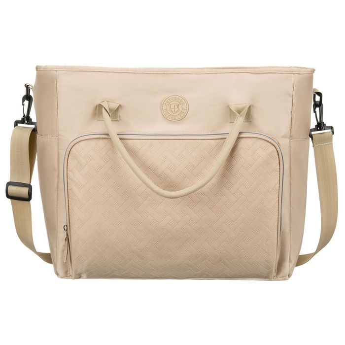 praktyczna torba podróżna z poliestru w beżowym kolorze, wyposażona