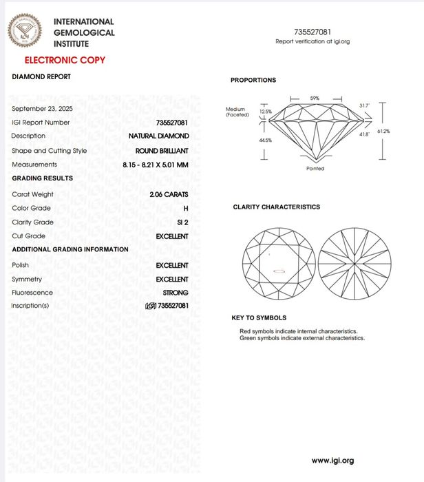 Diament Naturalny 2 Karaty H Si2 3 x Excellent IGI