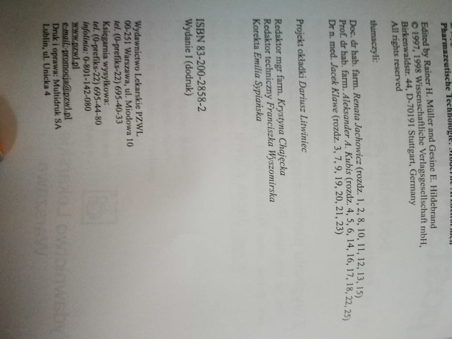 "Technologia nowoczesnych postaci leków" Muller, Hildebrand