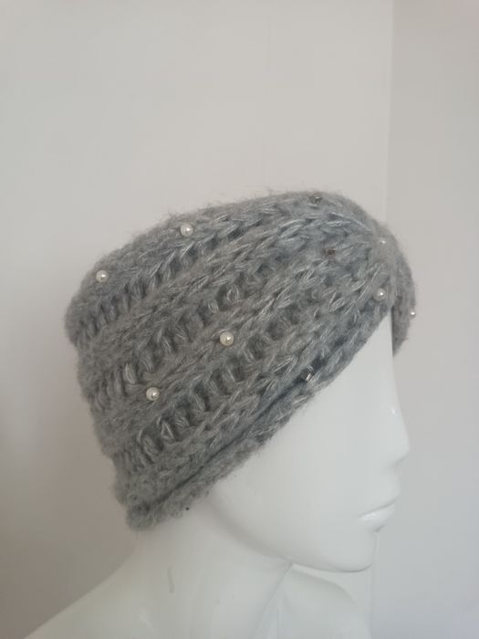 Elegancka Opaska Zimowa z Perełkami – Szary Melanż (Turban)