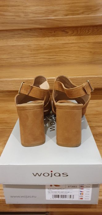 Sandały Wojas zamsz naturalny brąz r. 37 stabilny obcas