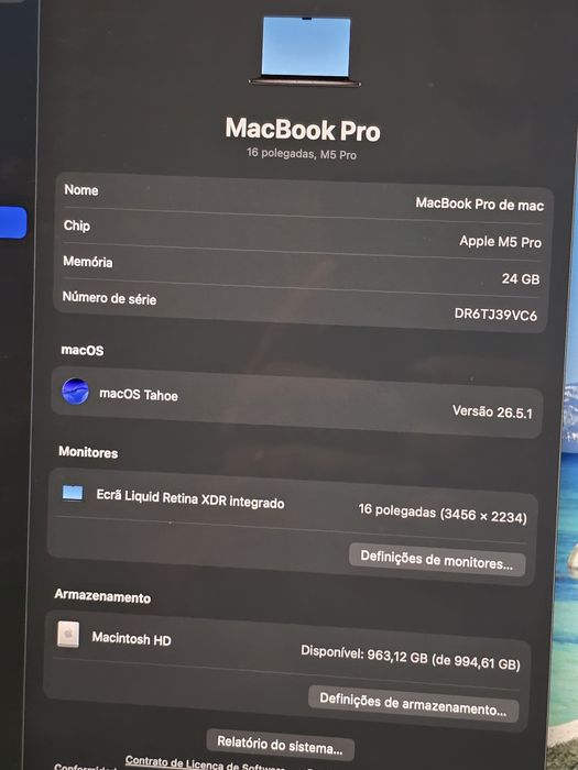MacBook Pro M5 16.2" 24GB 1TB NOVO. Troca/retoma. Fatura, garantia. 22 ciclos. Oferta capa