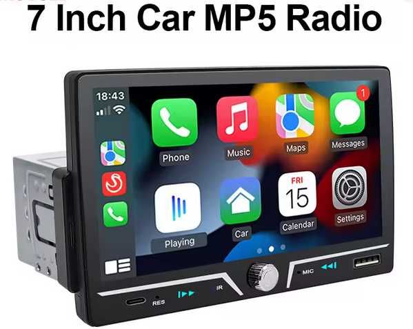 autorádio gaveta 1din mas ecrã com 7" sem fio android auto carplay NOVO